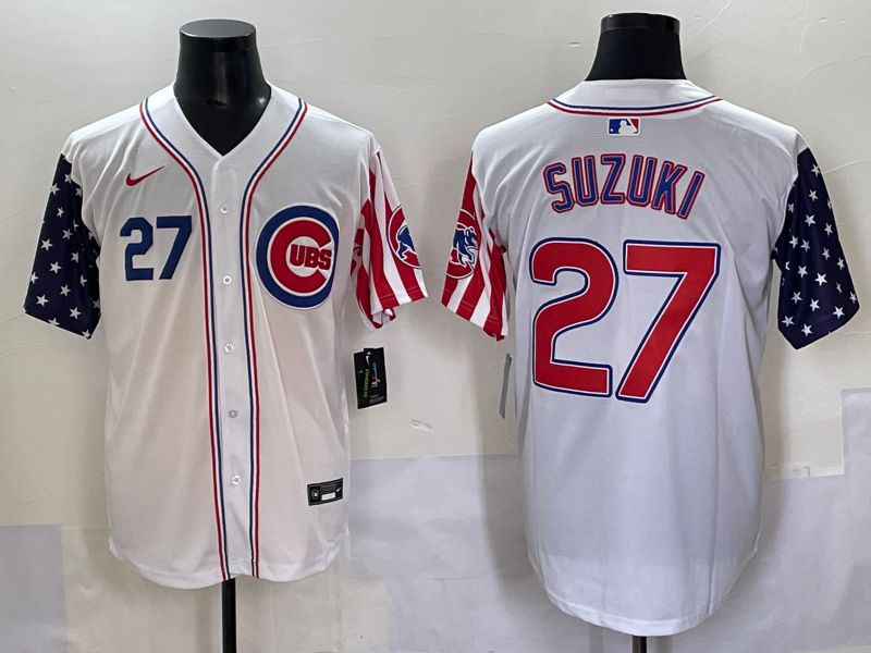 Men 2025 Chicago Cubs #27 Suzuki White a generation of national flags Joint Name Nike MLB Jersey style 2->chicago cubs->MLB Jersey